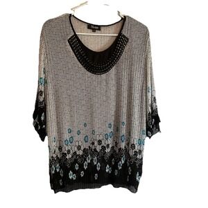Women's Yege Floral‎ Multicolor Tunic Glam Accent Lined 3/4 Sleeve Size XL / XXL
